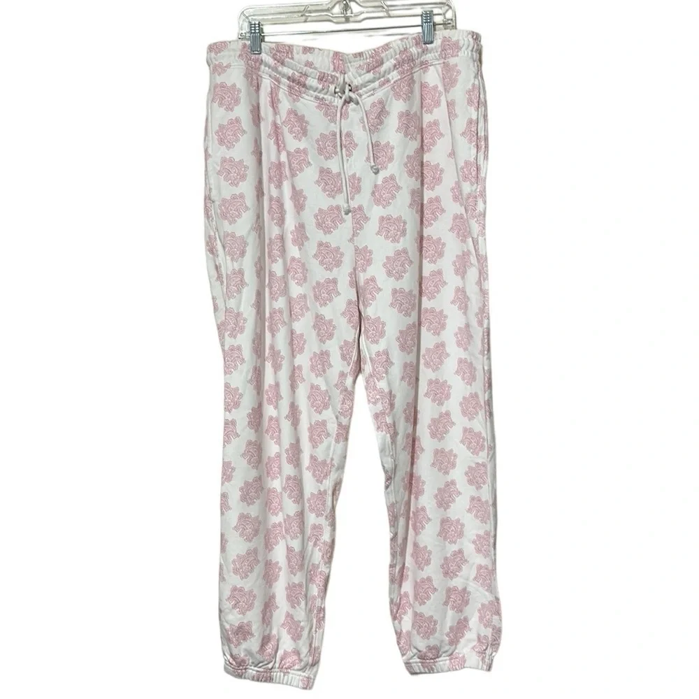 NWT J Crew Paisley Print Womens Joggers White Pink Size XXL